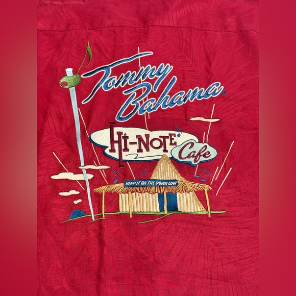 Tommy Bahama Mens Large 100% Silk Hi-Note Cafe Embroidered Camp Shirt Hawaiian - Picture 2 of 8